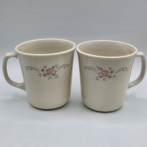 Corning USA English Breakfast Coffee Mugs Set of 2 Ivory Pink Blue Roses